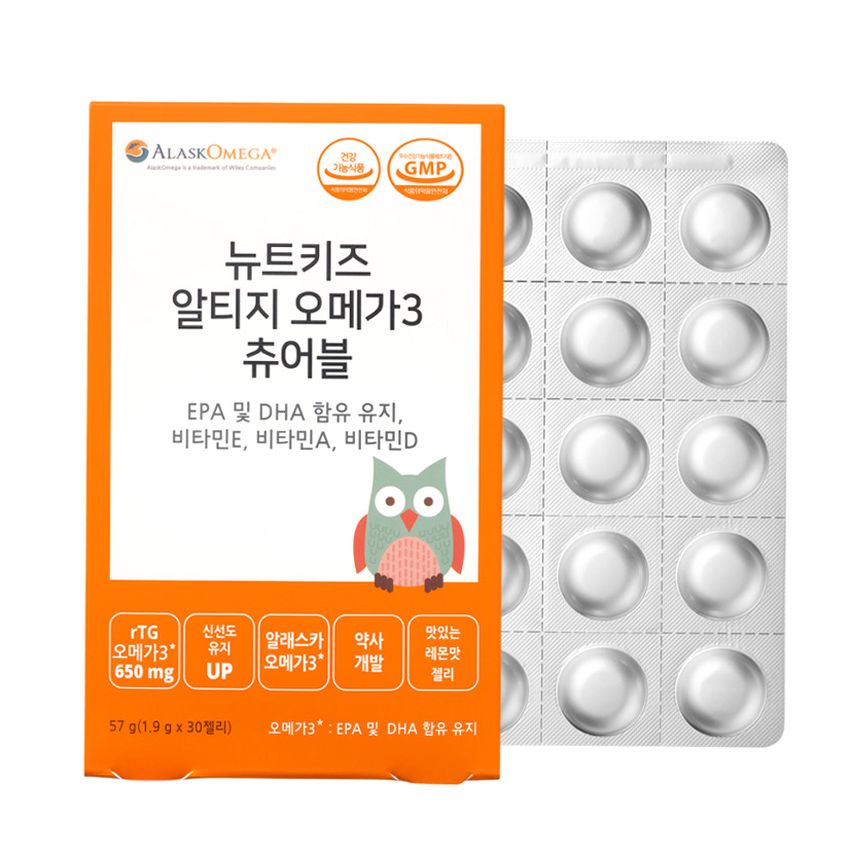 뉴트키즈 알티지 오메가3 츄어블 RTG 어린이 유아 청소년 구미 30구미, 1개