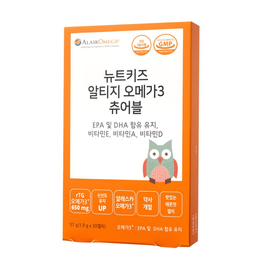 뉴트키즈 알티지 오메가3 츄어블 RTG 어린이 유아 청소년 구미 30구미, 1개