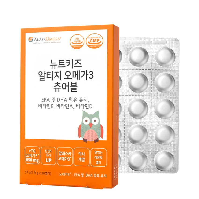 뉴트키즈 알티지 오메가3 츄어블 RTG 어린이 유아 청소년 구미 30구미, 1개